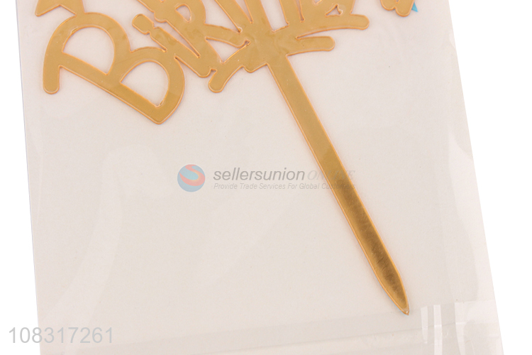 Hot selling golden happy birthday letter cake topper for decoration