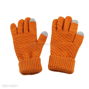 Hot selling women winter knit gloves touchscreen mittens