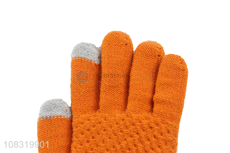 Hot selling women winter knit gloves touchscreen mittens
