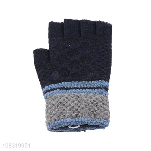 Wholesale men half finger gloves winter warm knitted gloves