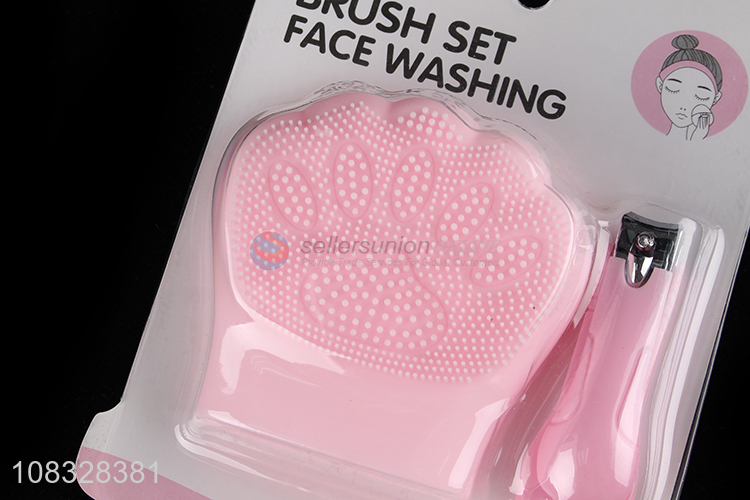 Good selling pink skin care tool face washing with brush nail clipper