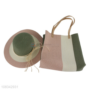 Fashion Style Beach Straw Hat With Straw Hand Bag Set