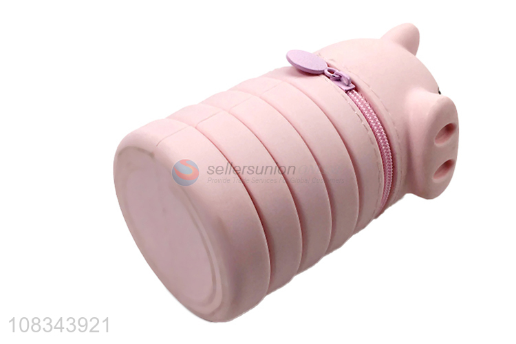 Cute Pig Design Telescopic Silicone Pen Bag Pencil Case