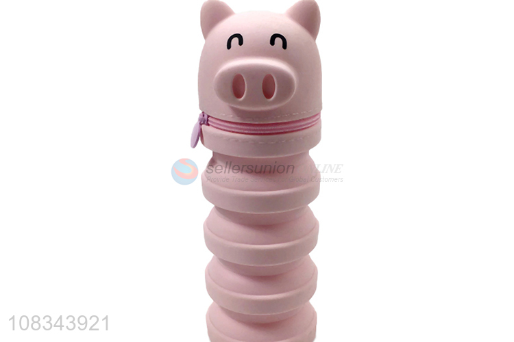 Cute Pig Design Telescopic Silicone Pen Bag Pencil Case