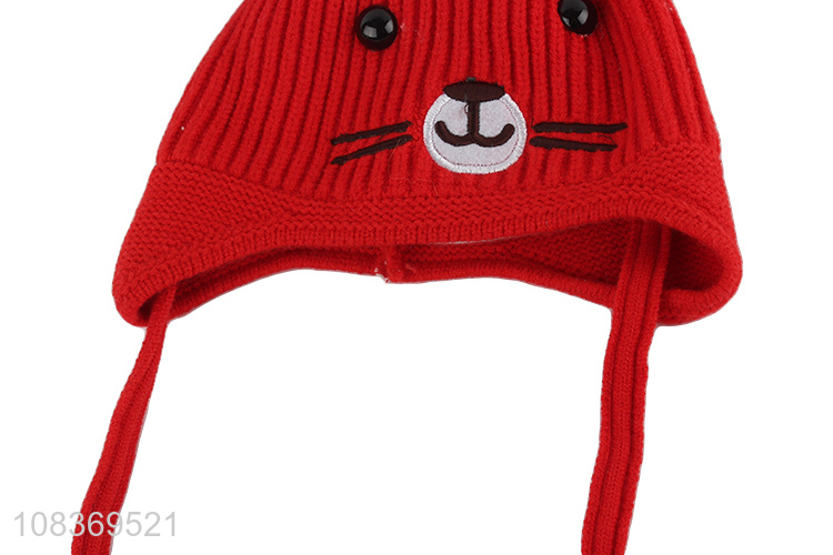 Cute design animal shape kids knitted earmuffs hats for sale