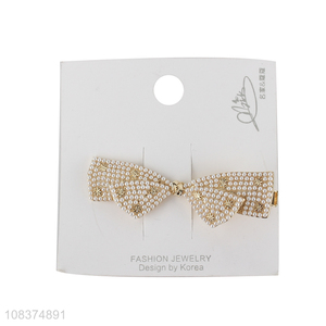 China products pearl bowknot shape hair clips for decoration