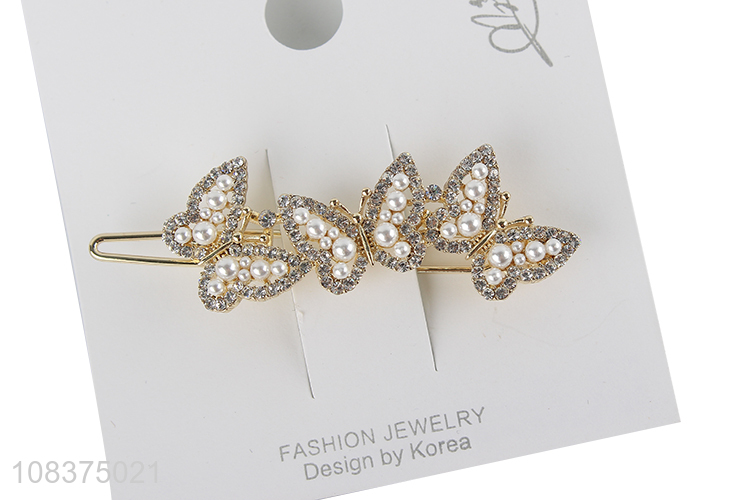 Best sale pearl decoration butterfly hairpin hair clips