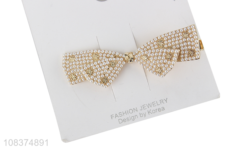 China products pearl bowknot shape hair clips for decoration