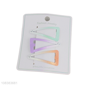 Good quality 3 pieces gradient color triangle snap hair clips wholesale