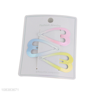 China supplier 3 pieces gradient color heart snap hair clips hairpins