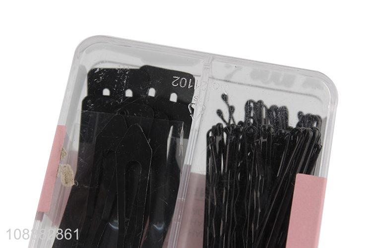 Bottom price black hair clips set metal snap hair clips bobby pins