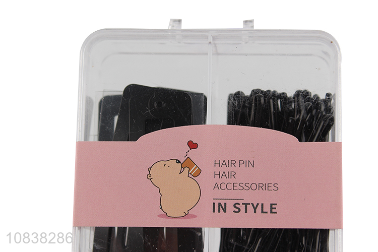 Bottom price black hair clips set metal snap hair clips bobby pins