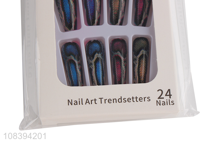 New arrival cool pattern long coffin press on fake nails for female
