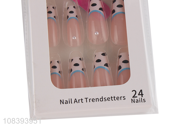 Recent design 3D pearl press-on long coffin fake nails nail art