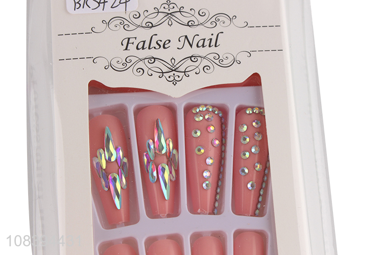 New imports press on ballerina fake nails set with tiny rhinestones