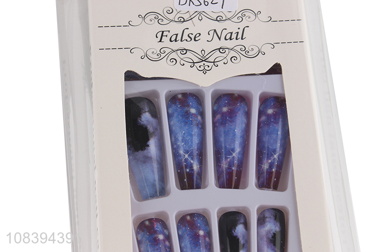 Wholesale ballerina fake nails hand painted starry sky false nails