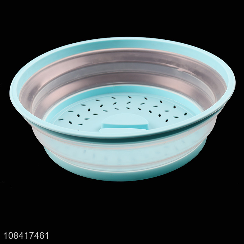 Wholesale anti-splattered collapsible microwave food dish cover drain basket