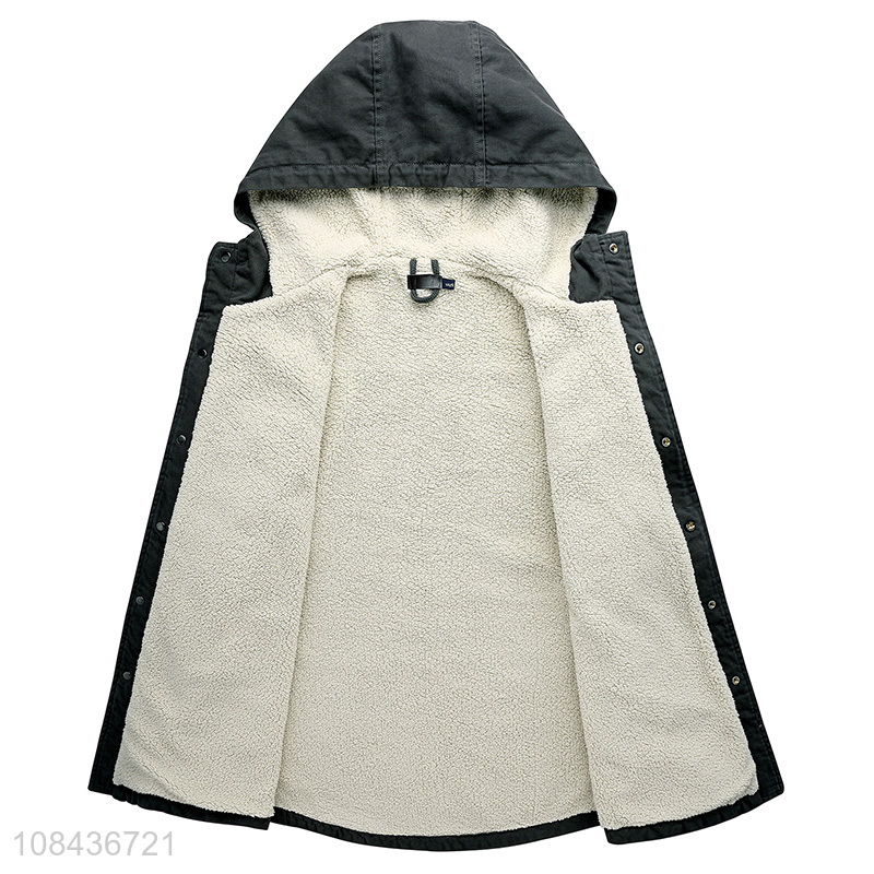 Hot selling men's long sleeve shirt faux sherpa hooded jacket winter warm coat