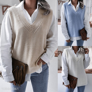 Wholesale solid color winter warm knitted vest sweater vest for women