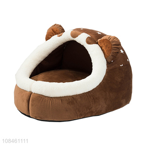 Wholesale cut semi-enclosed short plush pet <em>dog</em> <em>bed</em> for small dogs