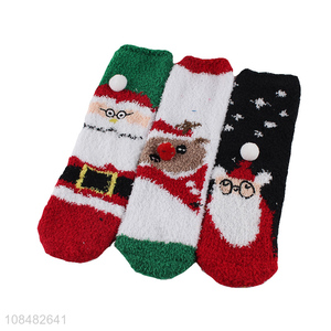 Wholesale winter women socks thick fuzzy coral fleece Christmas socks