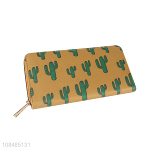 Wholesale cactus printed zipper pu leather <em>purse</em> card holder wallet