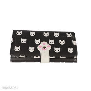 Wholesale cartoon cat printed pu leather long wallet for women girls