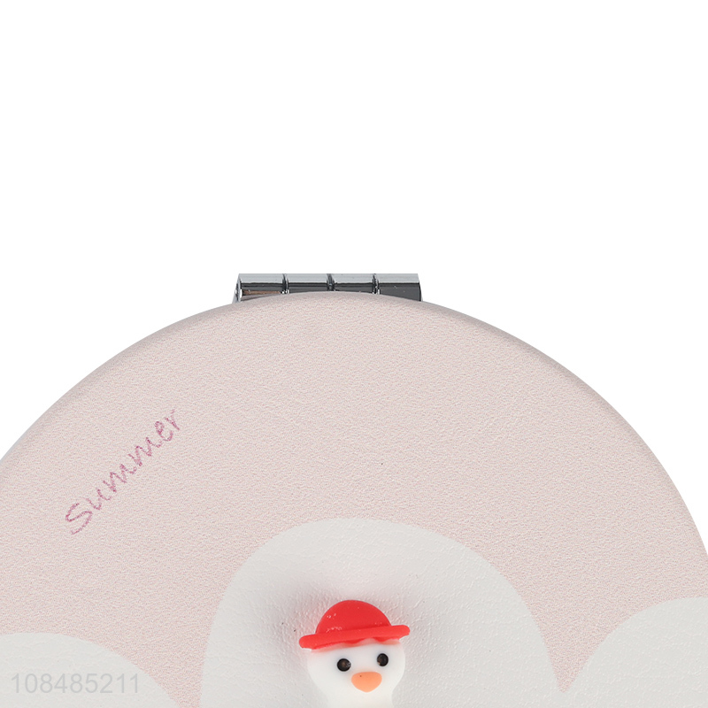 Wholesale kawaii pu leather cosmetic mirror round compact mirror