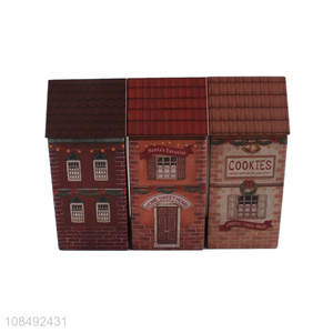 High quality cute house shaped metal <em>cans</em> for chocolate cookies candy storage