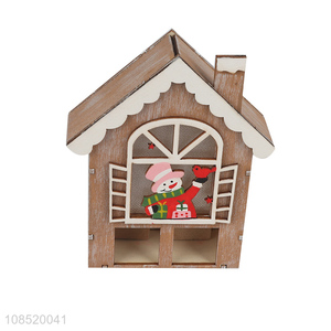 Wholesale Christmas decor led light wooden house pendant ornament