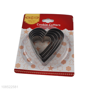 China factory 5pcs/set stainless steel heart shape cookies cutters