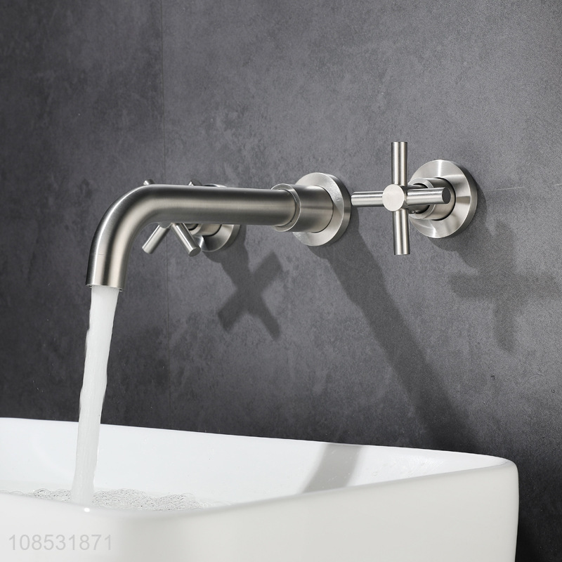 Factory direct sale wall mounted double handle basin faucet