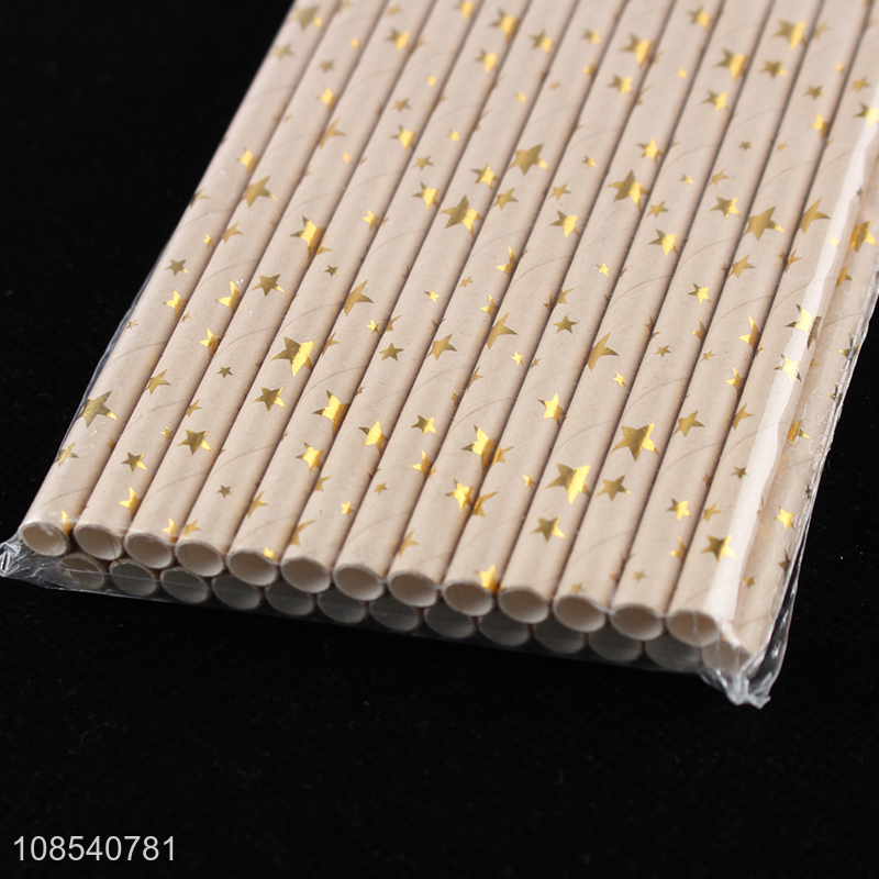 Online wholesale hot stamping star pattern disposable paper straws