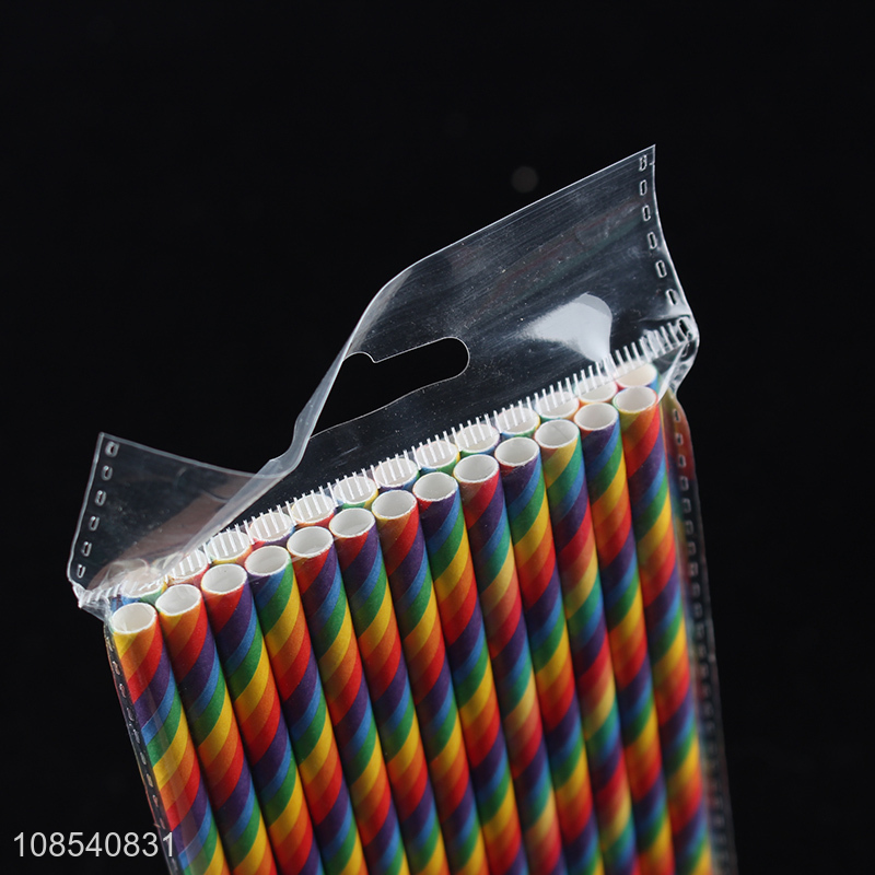 High quality custom rainbow colors striped disposable paper straws