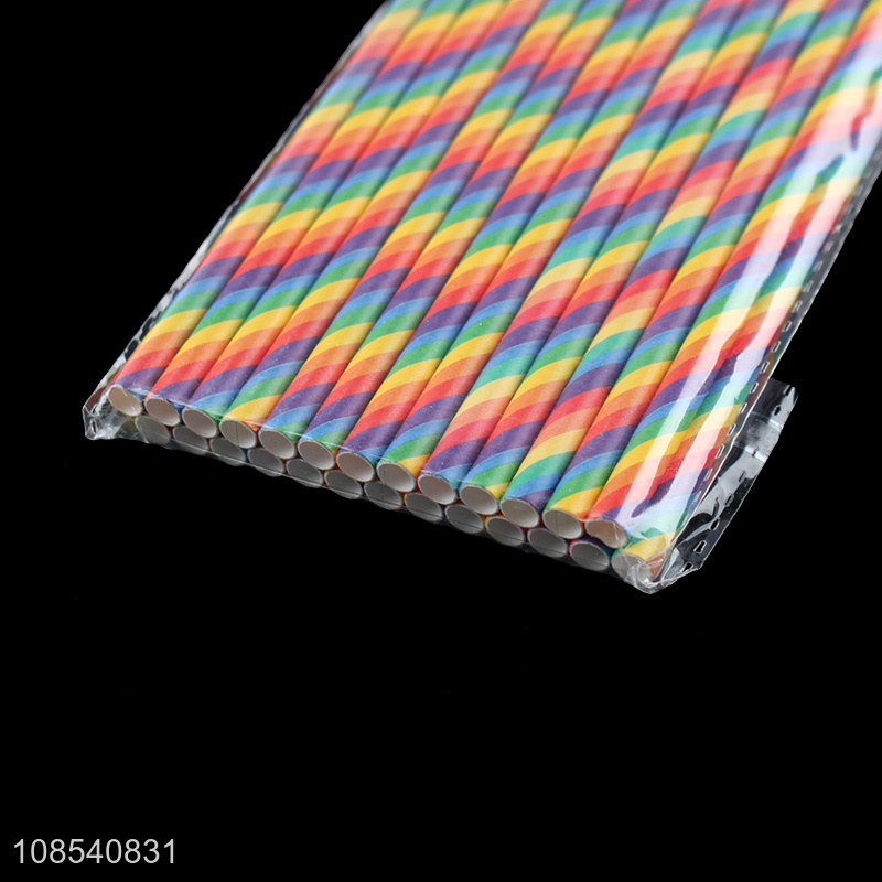 High quality custom rainbow colors striped disposable paper straws