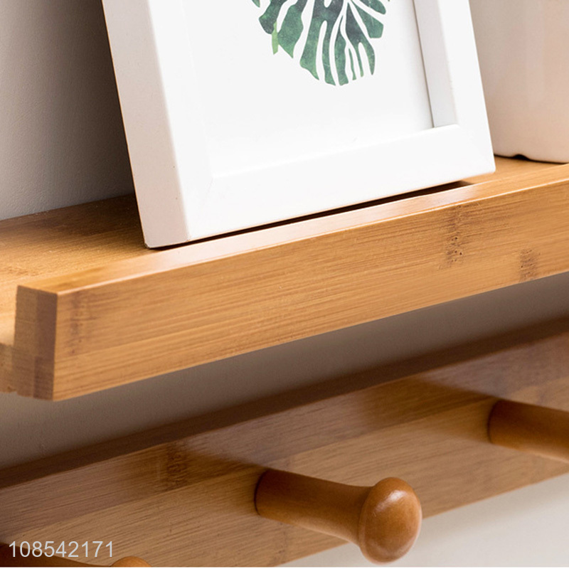 Hot selling simple wall mounted bamboo coat rack creative wall shelf