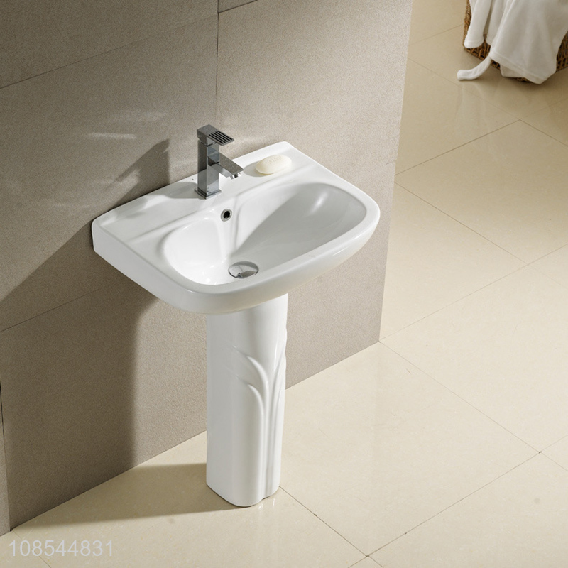 Wholesale pedestal bathroom sink with overflow and pre-drilled single hole