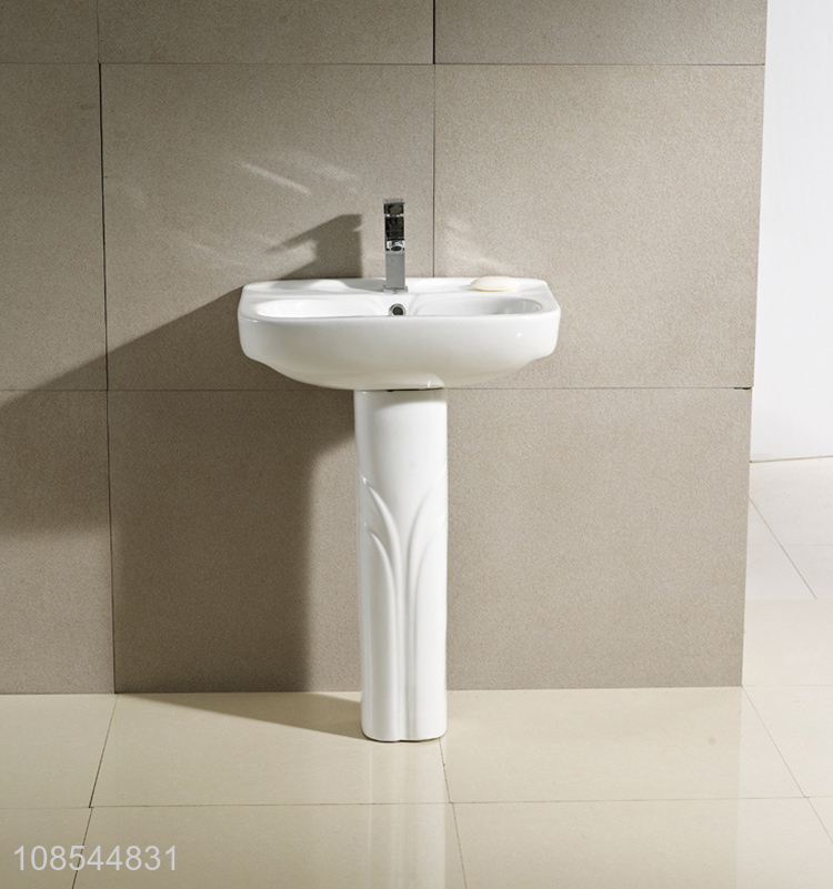 Wholesale pedestal bathroom sink with overflow and pre-drilled single hole
