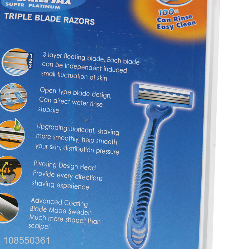 Factory wholesale triple stainless steel blade razor with rubber handle