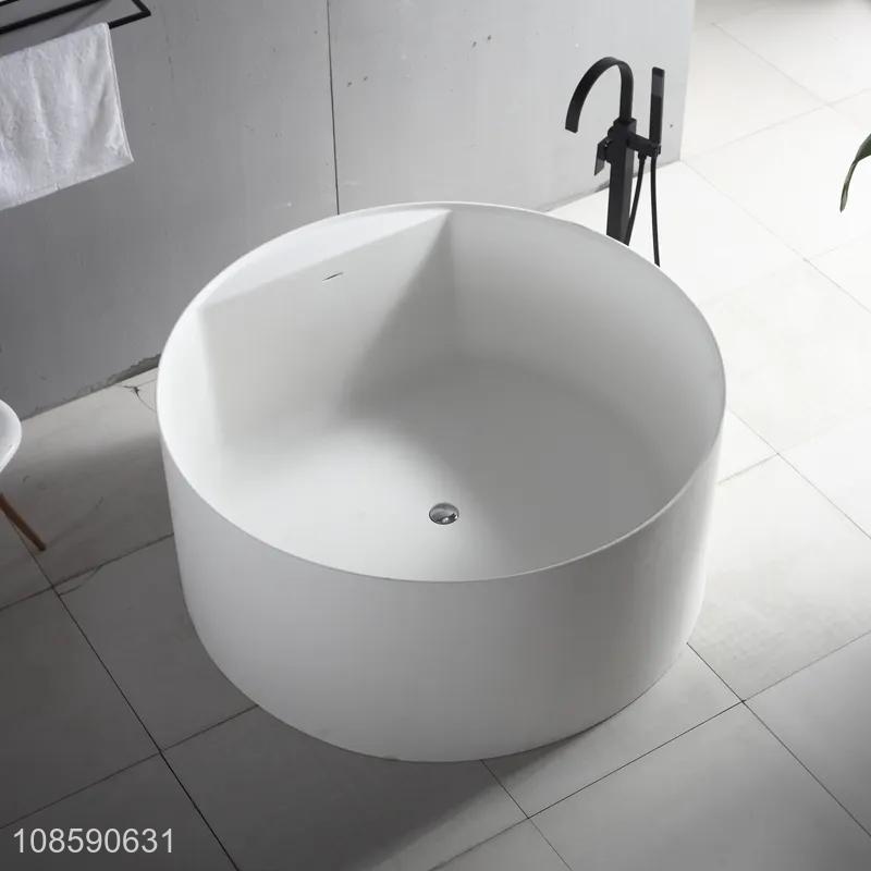 Wholesale round freestanding artificial stone bathtub in matte white