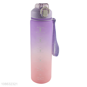 Hot sale 1000ml gradient color water bottle with time marker & straw