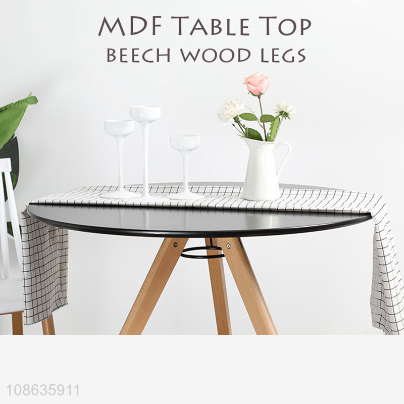 Wholesale round MDF top side table dinner table with beech wood legs