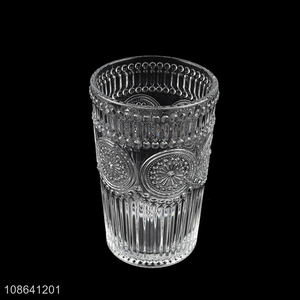 Wholesale clear vintage glass water cup embossed drinking cup