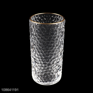 Good price clear gold rim hammer textured glass drinking cup
