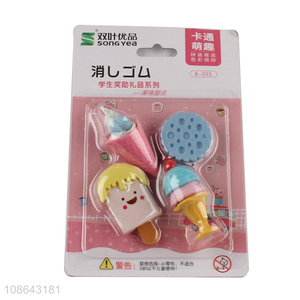 Wholesale cute ice cream shaped erasers non-toxic erasers set