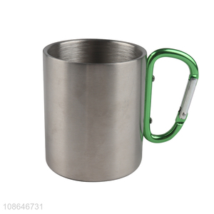 Good quality double walled stainless steel camping mug with carabiner