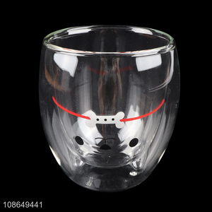 Factory wholesale cartoon clear double wall glass water cup drinking cup