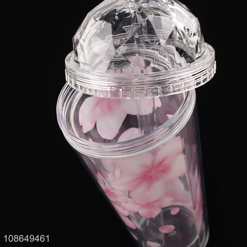 New arrival plastic sakura mugs water cup juice mug with straw