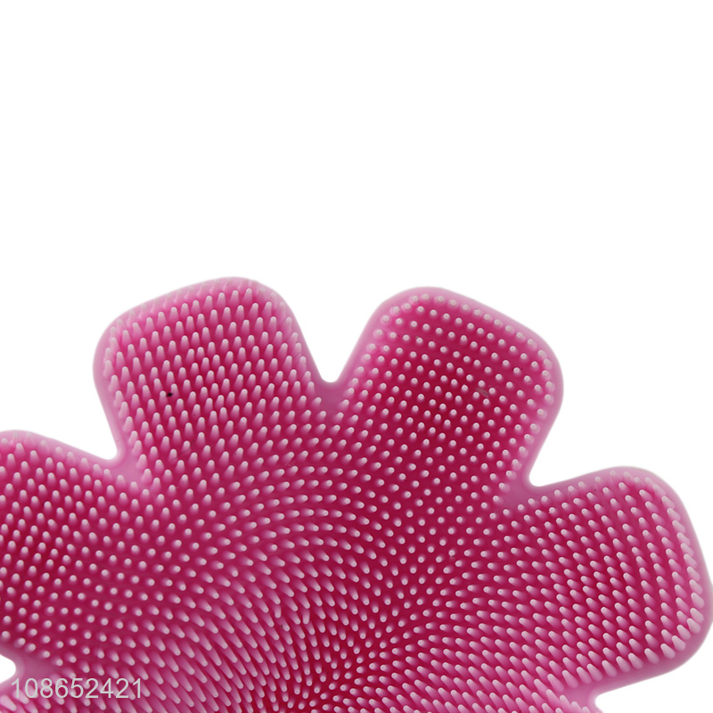 Wholesale  flower shape double sided silicone pot brush dish scrubber