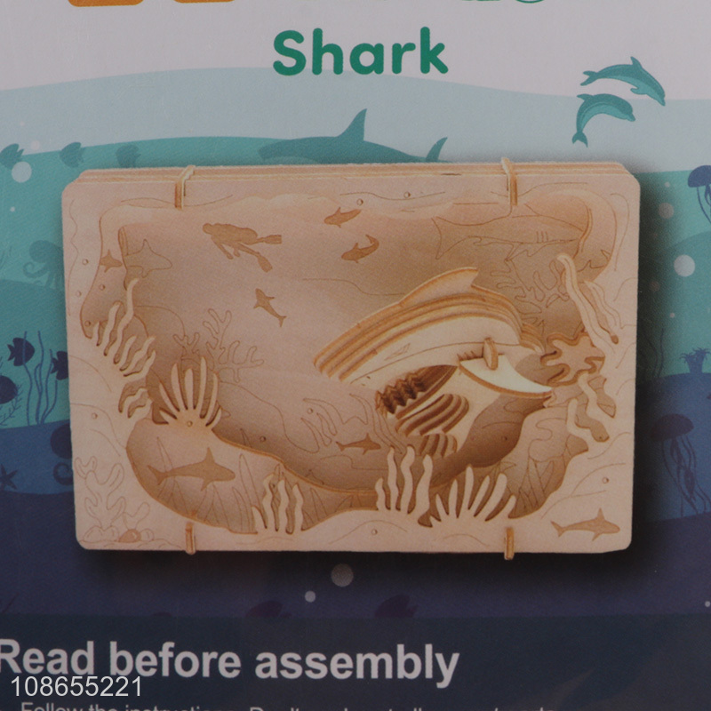 Top quality wooden shark series children 3d puzzle toys for sale